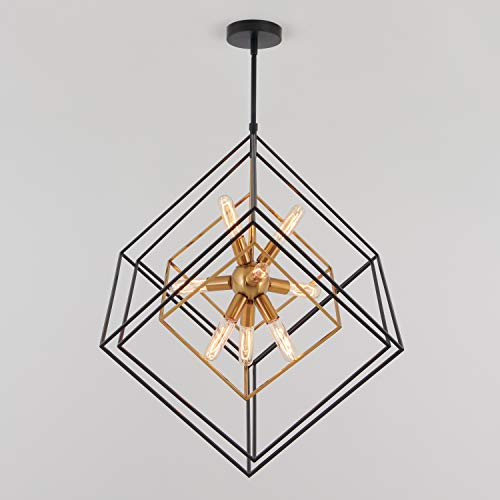 Artika Imperium Industrial Design 9-Light Chandelier 25W, Aged Brass Finish with Black Accents