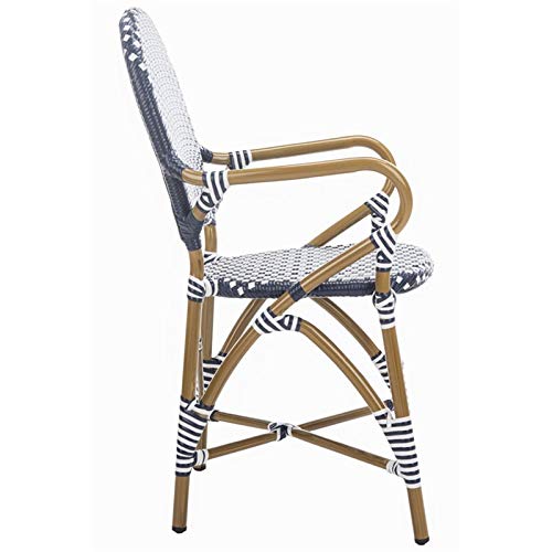 Safavieh Home Hooper Navy and White Indoor/Outdoor Rattan Stacking Arm Chair, Set of 2