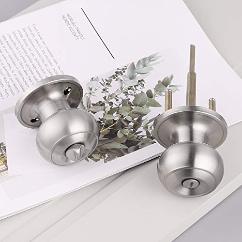 10 Pack Brushed Nickel Door Knobs Privacy Door Knob with Lock, Bedroom Door Handle Bathroom Door Lock, Stainless Steel Interior Door Knobset, Flat Ball Shape