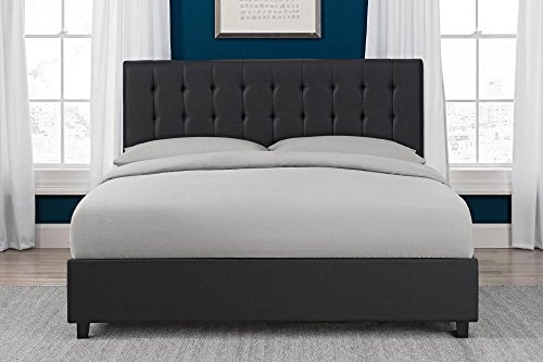 DHP Emily Upholstered Faux Leather Platform Bed with Wooden Slat Support, Tufted Headboard, Twin Size - Black