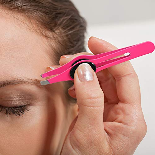 2 Pieces Wide Non-Slip Grip Slant Tip Tweezers Stainless Steel Slant Tweezer Precision Tip Hair Clip Tweezer for Ingrown Hair Facial Hair Eyebrow Shaping Splinter Blackhead Remover (Black, Rose Red)