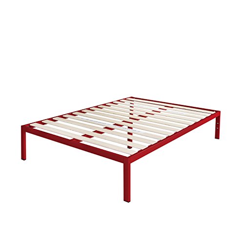 Zinus Mia Modern Studio 14 Inch Platform 1500 Metal Bed Frame / Mattress Foundation / No Box Spring Needed / Wooden Slat Support / Good Design Award Winner / Red, Queen