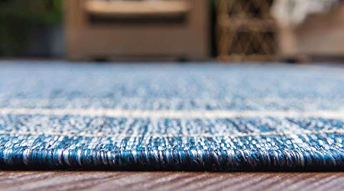 Unique Loom Outdoor Collection Transitional Indoor & Outdoor Casual Solid Tonal Border Area Rug, 7 x 10 ft, Blue/Beige