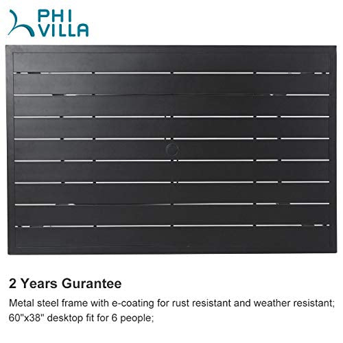 PHI VILLA Outdoor Patio Dining Set of 7 with Metal 60"x38" Rectangular Dining Table and Bistro Chairs - Black