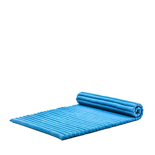 LEEWADEE Rollable Floor Mat L – Comfortable and Rollable Thai Mattress, Soft Massage Mat Filled with Eco-Friendly Kapok, Perfect to Use as a Sleeping Mat 75 x 39 inches, Light Blue