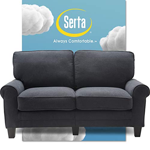 Serta Copenhagen Sofa Couch for Two People, Pillowed Back Cushions and Rounded Arms, Durable Modern Upholstered Fabric, 61" Loveseat, Charcoal