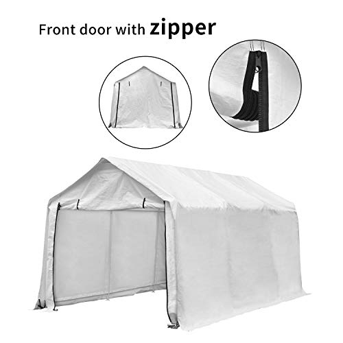 10'x 17' Portable Carport Car Garages Shelters Heavy Duty, 8 Steel Legs, White, Waterproof, Anti-Exposure
