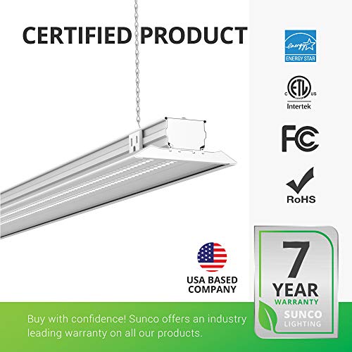 Sunco Lighting 7 Pack LED Flat Shop Light, 4 FT, 40W=230W, 5000K Daylight, Clear Lens, Linkable, Double Integrated LED, Mounting Equipment Included - ETL + Energy Star