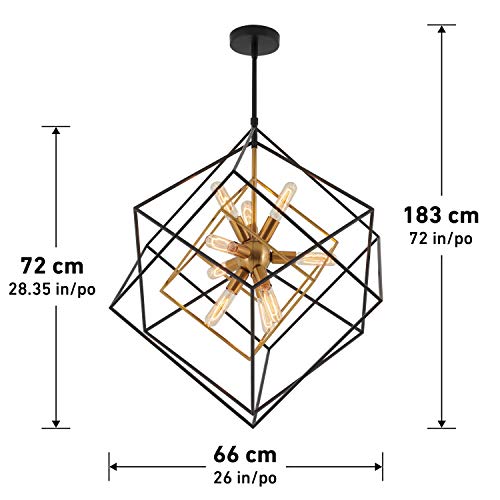 Artika Imperium Industrial Design 9-Light Chandelier 25W, Aged Brass Finish with Black Accents