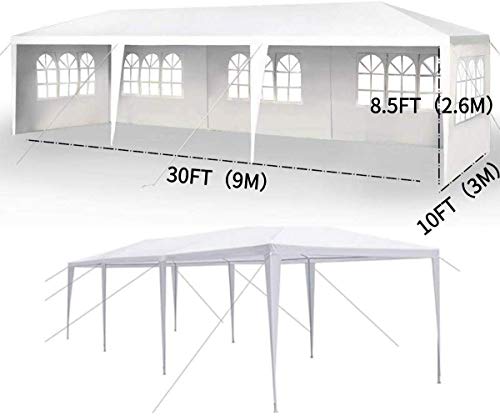 10'x30' Party Canopy Tent Outdoor Wedding Waterproof Gazebo Pavilion w/5 Removable Sidewalls Heavy Duty Camping Shelter BBQ Pavilion Canopy, White