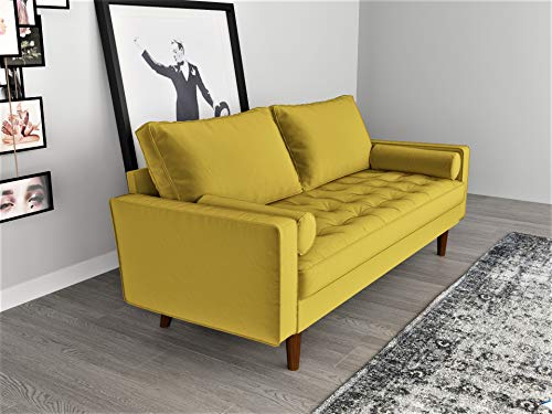 Container Furniture Direct S5459 Mid Century Modern Velvet Upholstered Tufted Living Room Sofa, 69.68" Goldenrod