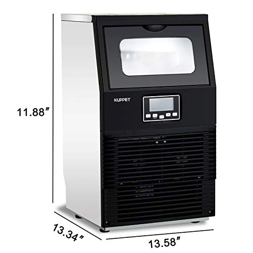 KUPPET Commercial Ice Machine, Freestanding Automatic Portable Ice Cube Machine, for Restaurants/Bars/Homes/Offices, 88 LBS/24H, Stainless Steel