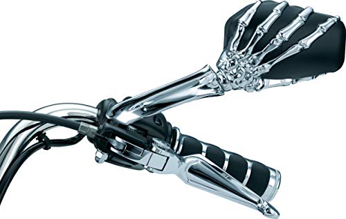 Kuryakyn 1759 Motorcycle Handlebar Accessory: Skeleton Hand Rear View Side Mirrors, Chrome Stems/Black Heads, 1 Pair