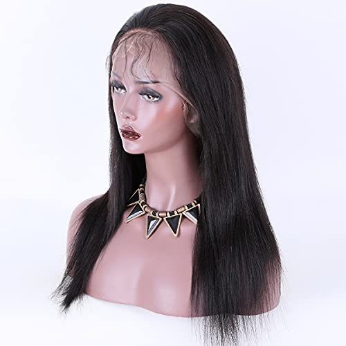 KUN Hair 360 Lace Front Wigs Human Hair Wigs Brazilian Virgin Human Hair Wig with Baby Hair Light Yaki Straight 360 Lace Wigs Free Part 150% Density 16 Inches Natural Color