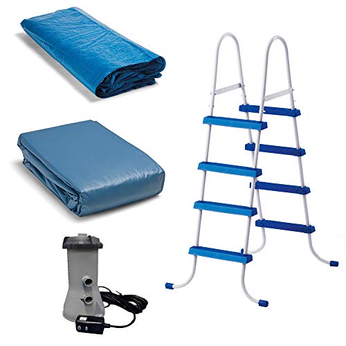 Intex Above Ground Swimming Pool, Ladder with Pump and 15’ Pool Debris Cover