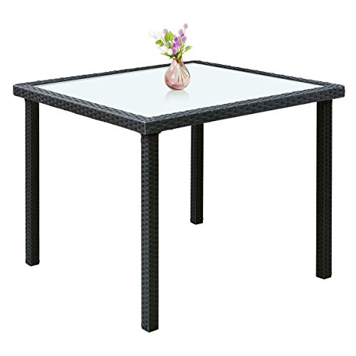 Tangkula 5PCS Patio Wicker Dining Set, Rattan Table  4Chairs Cushioned Seat w/ Removable Cushions Black