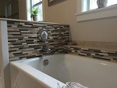 10 Square Feet - Bliss Bamboo Stone and Glass Linear Mosaic Tiles - Bathroom Walls/Tub Surround/Kitchen Backsplash
