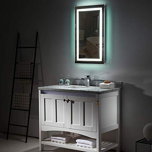 Led Bathroom Mirror Lighted Backlit Wall Mounted Square Mirror with Defogger Button Very Light White Color Vanity Mirror
