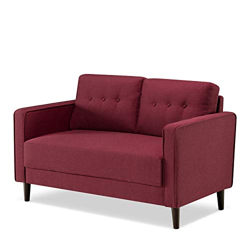 Zinus Mikhail Mid-Century Upholstered 52.8 Inch Sofa Couch / Loveseat, Ruby Red Weave