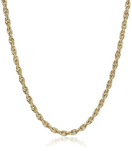 14K Yellow Gold 2.5MM-4MM Diamond Cut Rope Chain Necklace Unisex Sizes 16"-26" (20, 3.5MM)