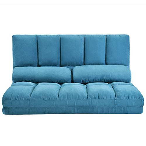 Adjustable Floor Couch and Sofa for Living Room and Bedroom, Foldable 5 Reclining Position with 2 Pillows, Love seat, Blue