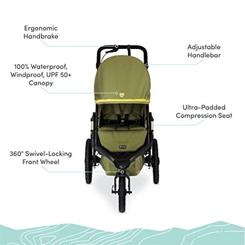 BOB Gear Alterrain Pro Jogging Stroller - One-Hand Fold - Smoothshox + Airfilled Tires - up to 75lb Child, Olive