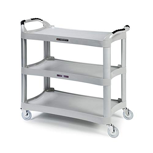Lakeside Manufacturing 2510 Utility Cart, Plastic, 3 Shelves, 500 lb. Capacity, Light Grey, 16.75 x 29.5-inches