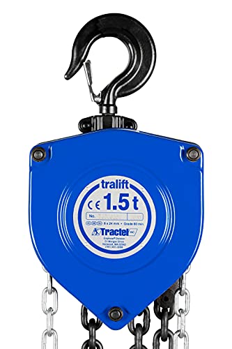 tralift Heavy Duty Manual Chain Hoist 1.5 ton (3000 lbs) for Construction, Workshops, Garages