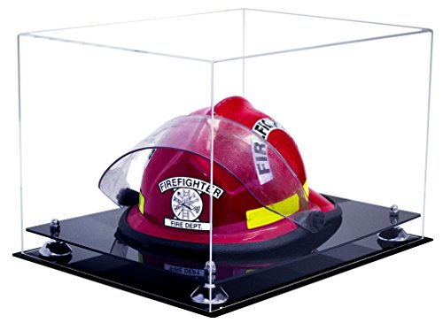 Better Display Cases Clear Acrylic Fireman's Helmet Large Display Case with Silver Risers (A014-SR)