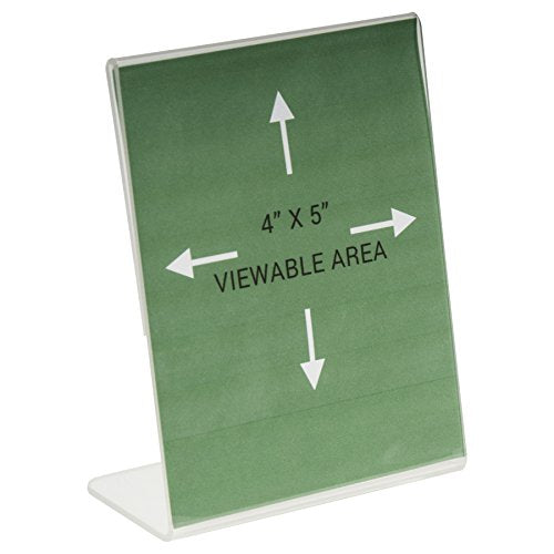 Clear-Ad - LHA-45 - Acrylic Slanted Sign Holder 4 x 5 - Plexiglass Table Menu Card Display Stand - Plastic Picture Frame Wholesale (Pack of 100)