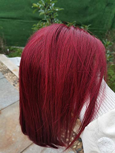 13x6 Lace Front Wigs Ombre Human Hair Balayage Short Straight Bob Wig Natural Balck to Dark Wine Color for Black Women