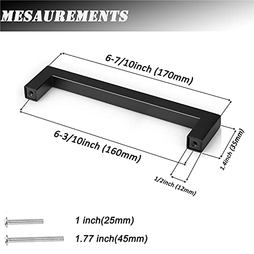 100 Pack Probrico Black Stainless Steel Square Corner Bar Cabinet Door Handles Drawer Pulls Knobs 1/2 in Width Hole Centers 6-1/4 inch 160mm