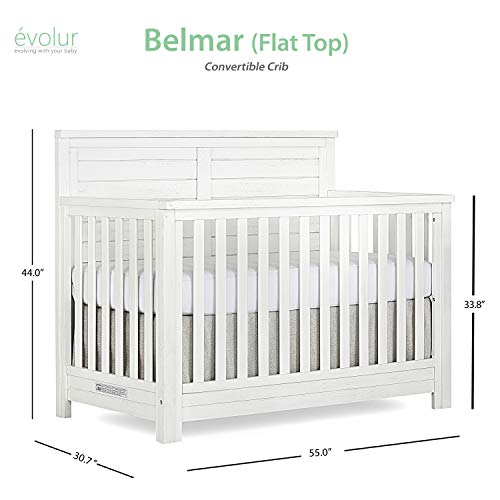 Evolur Belmar Flat 5 in 1 Convertible Crib, Weathered White