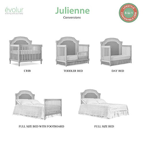 Evolur Julienne 5 in 1 Convertible Crib, Antique Grey Mist