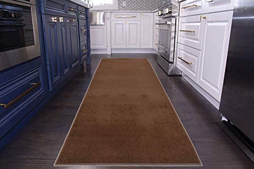 Custom Size Runner Rug Solid Color Roll Runner 30 Inch Wide x Your Length Size Choice Slip Skid Resistant Rubber Back More Color Options Available Euro Collection (Brown, 16 ft x 30 in)