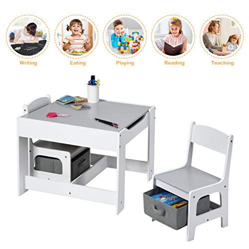 Costzon 3 in 1 Kids Activity Wood Table Sets W/ Storage Drawer Detachable Blackboard For Toddlers Kiddy Sized Furniture