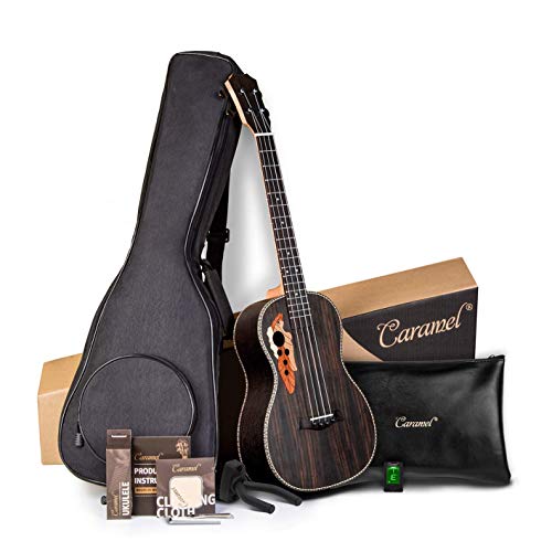Left Handed - Caramel CB500L 30 Inch All Rosewood Baritone Acoustic Electric Ukulele With Truss Rod with D-G-B-E strings & free G-C-E-A strings, Padded Gig Bag, Strap and EQ cable