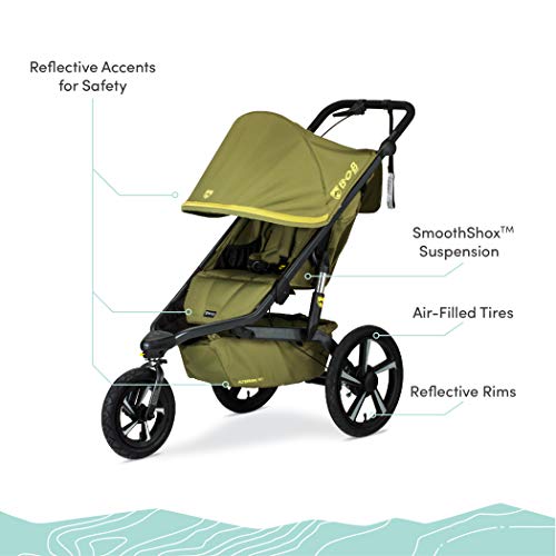 BOB Gear Alterrain Pro Jogging Stroller - One-Hand Fold - Smoothshox + Airfilled Tires - up to 75lb Child, Olive