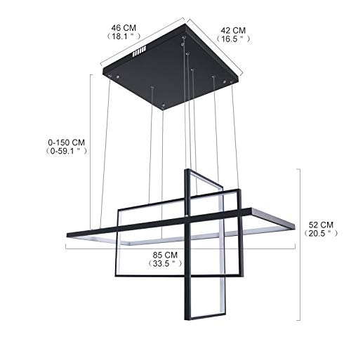 Leniure Black Square Cube LED Light Pendant Lamp Chandelier Lighting Fixture 34" Wide 16" Deep 20" High, Warm White 3000K