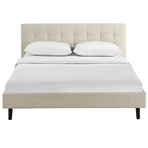 Modway Linnea Upholstered Beige Queen Platform Bed with Wood Slat Support