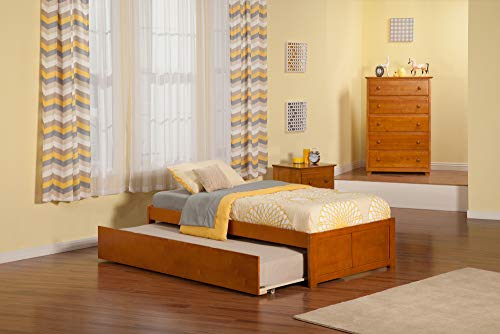 Atlantic Furniture Concord Platform Flat Panel Foot Board and Twin Size Urban Trundle Bed, Caramel