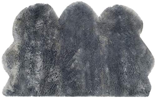 Safavieh Sheepskin Collection SHS121B Genuine Sheepskin Pelt Steel Blue Premium Shag Rug (3'7" x 5'11")