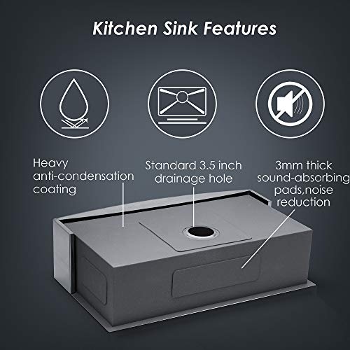 33 Farmhouse Sink - Logmey 33 Inch Kitchen Sink Apron Front Deep Single Bowl Sink 18 Gauge Stainless Steel Farm Sink