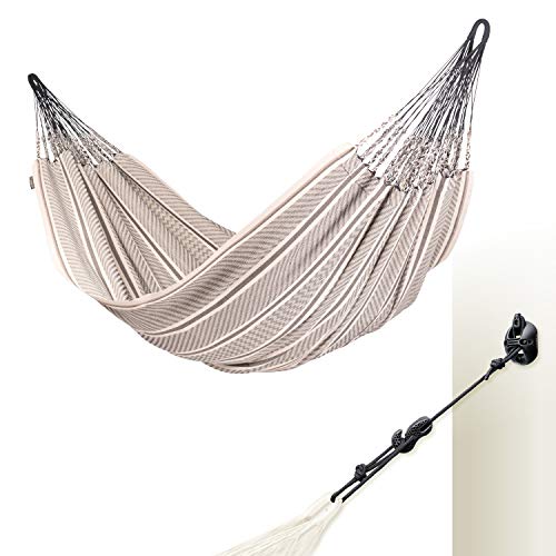 LA SIESTA Flora Zebra - Organic Cotton Kingsize Family Classic Hammock with CasaMount Black Multipurpose Suspension