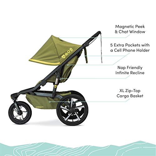 BOB Gear Alterrain Pro Jogging Stroller - One-Hand Fold - Smoothshox + Airfilled Tires - up to 75lb Child, Olive