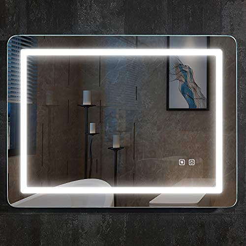 Led Bathroom Lighting Mirror 32x24 ISTRIPMF Vanity Makeup Mirror with Light Anti-Fog Function Wall Mounted Adjustable White Light Thickness 5MM Dimmabl...