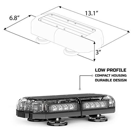 SpeedTech Lights Mini 14 72 Watts LED Strobe Lights for Trucks, Cars, Plows, and Emergency Vehicles with Magnetic Roof Mount in Blue/Amber