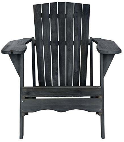 Safavieh PAT6727K Outdoor Collection Vista Grey Wine Glass Holder Adirondack Side Chair, Dark Slate Gray