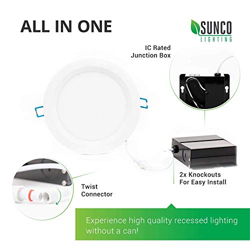 Sunco Lighting 16 Pack 6 Inch Slim LED Downlight, Baffle Trim, Junction Box, 14W=100W, 850 LM, Dimmable, 3000K Warm White, Recessed Jbox Fixture, IC Rated, Retrofit Installation - ETL & Energy Star