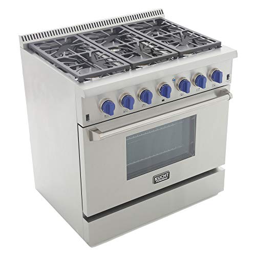 Kucht KRG3618U/LP-B Professional 36" 5.2 cu. ft. Propane Gas Range with Sealed Burners and Convection Oven, Stainless-Steel, Royal Blue